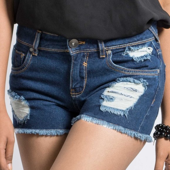 OLGYN Women’s Ripped Medium Blue Denim Shorts - Picture 4 of 4